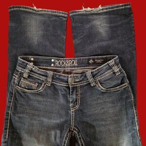 Rock & Roll Cowgirl Dark Wash Low Rise Boot Cut Western Jeans